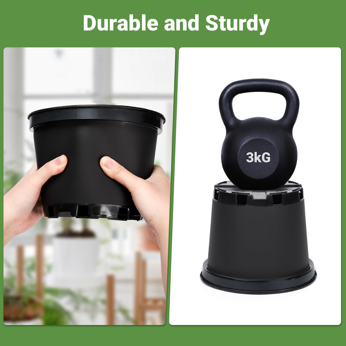 GREANER pots with reinforced rim for easy lifting and relocation