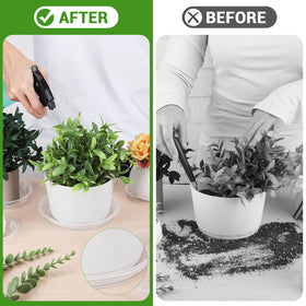 GREANER 4-inch clear plant saucer stacked for easy storage.