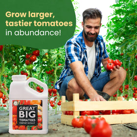 Great Big Plants tomatoes soil booster with measurement marks for precise dosing.