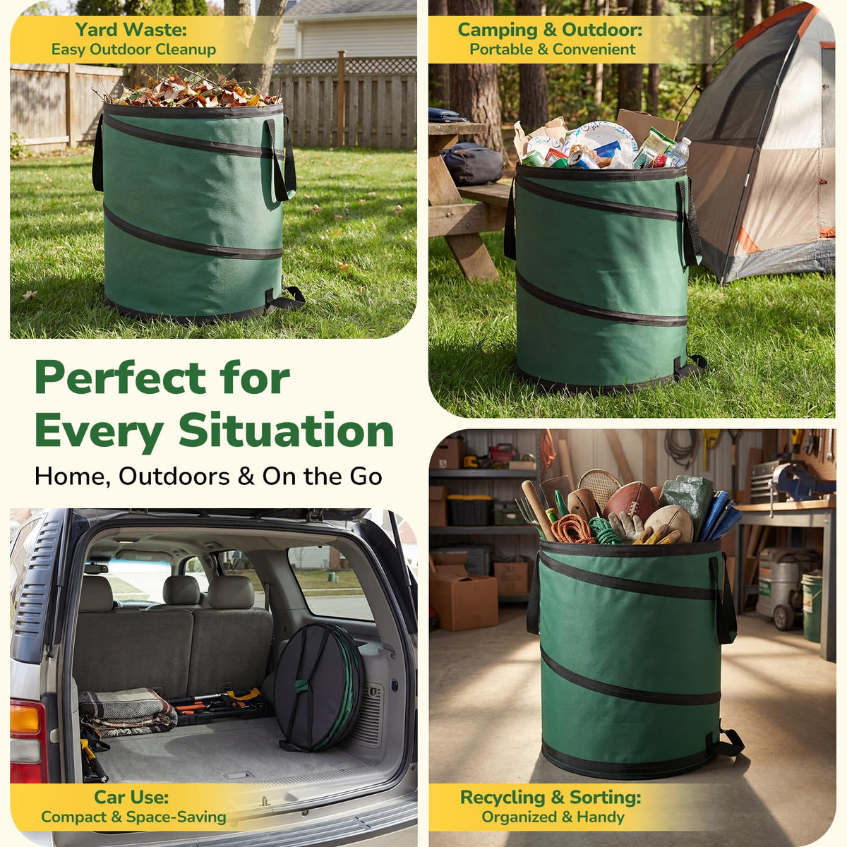 GreatBuddy collapsible trash bag used for camping and RV camping trash.