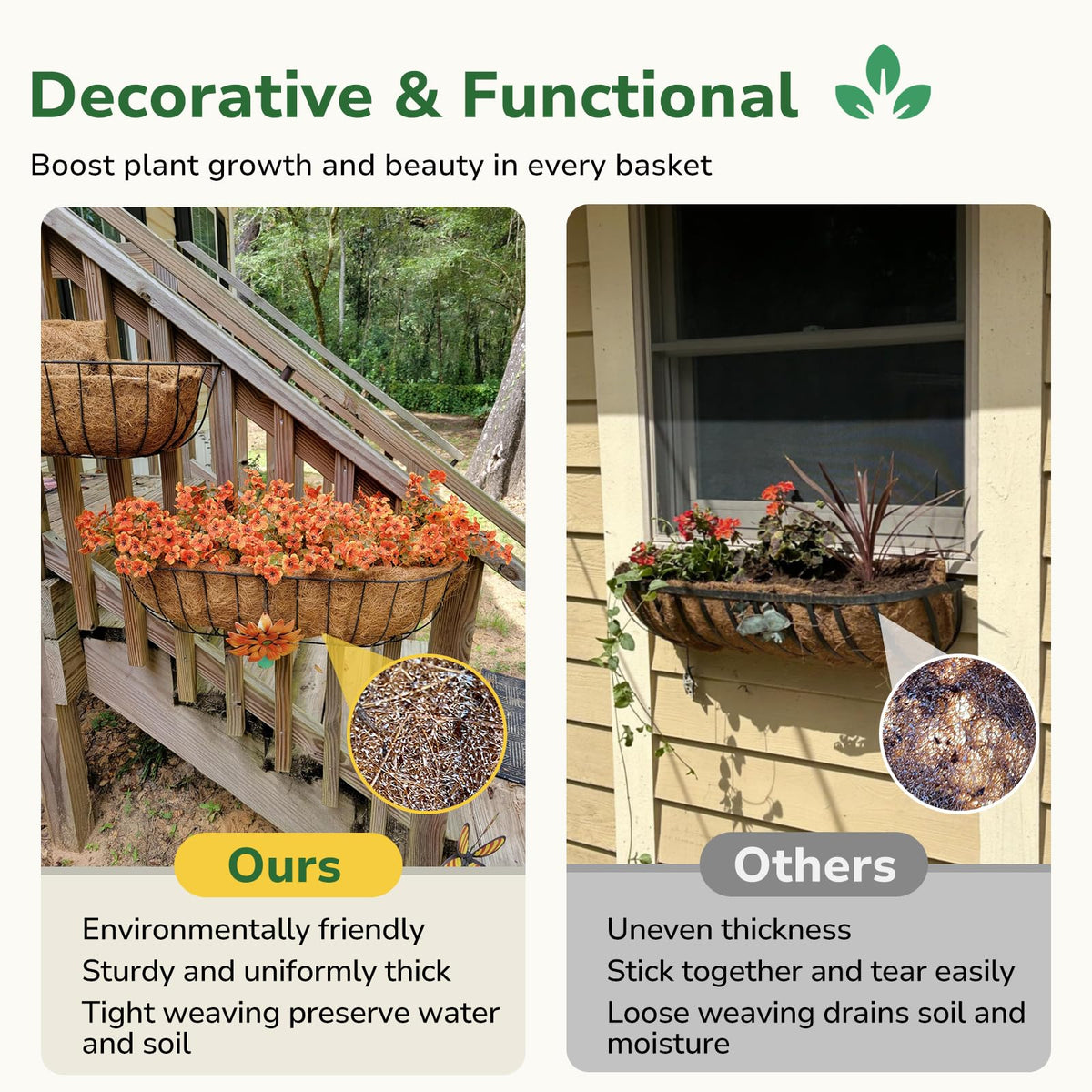 GreatBuddy coco liner adds rustic texture to indoor planters.
