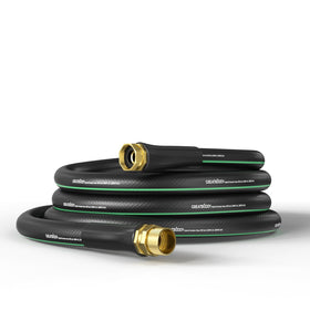 GreatBuddy garden hose 25ft coiled for compact storage and quick setup.