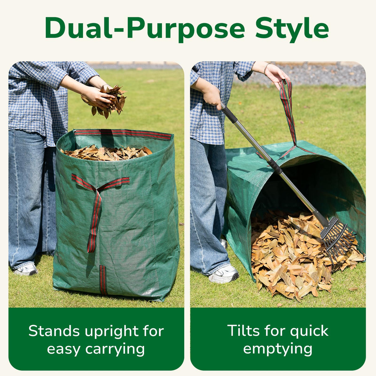 GreatBuddy lawn bag reinforced handles enable easy carrying