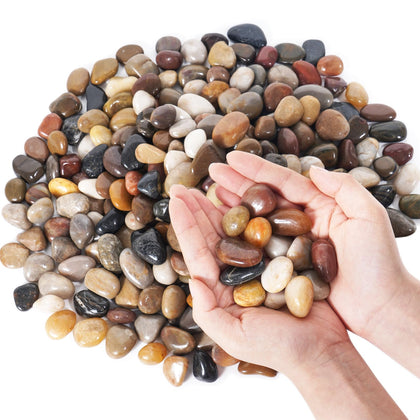 GreatBuddy river rocks, 1-2 inch, polished multi-color pebbles for indoor planters and vases, vibrant finish