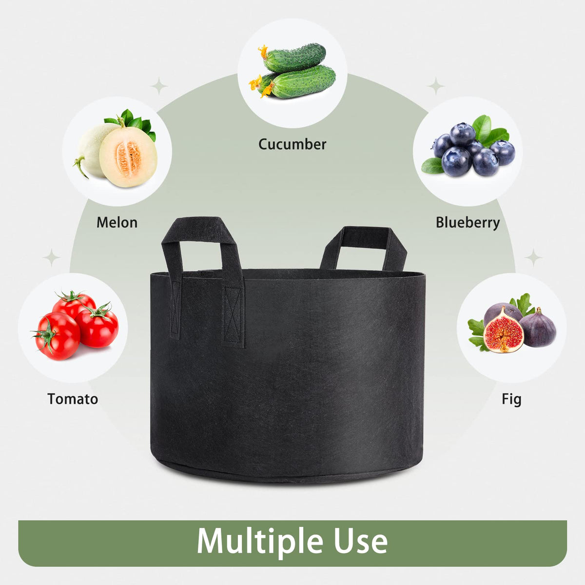 GreatBuddy 10-gallon bags suit herbs, vegetables, and mixed plantings.