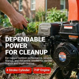 AlphaWorks 7 HP engine on the GreatCircleUSA Mini Wood Chipper with performance specs