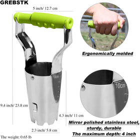 GREBSTK stainless steel transplanter showing ergonomic handle design