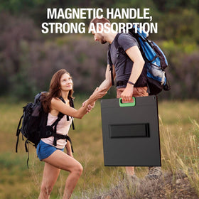 GRECELL 100W panel fits in a compact travel pack.