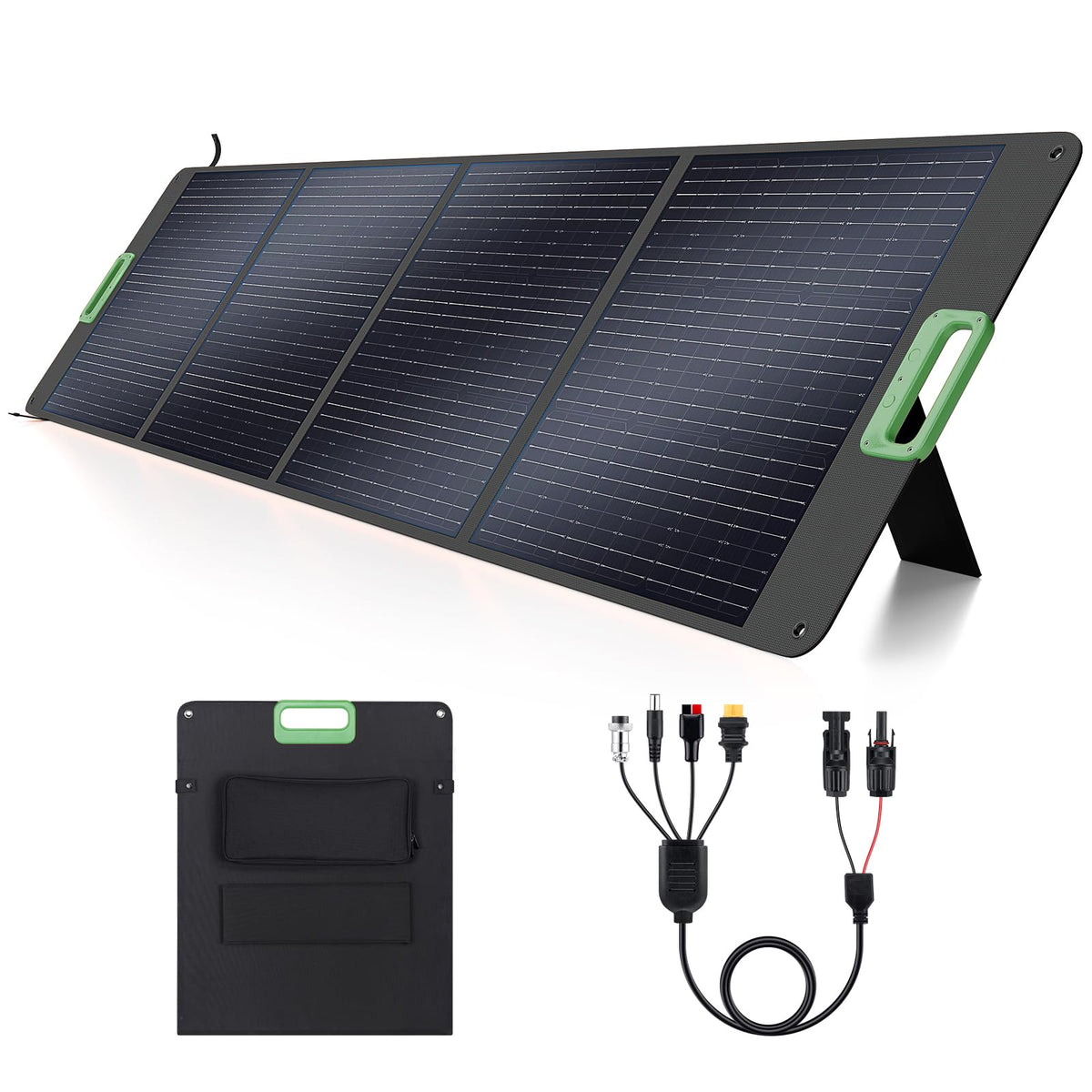 GRECELL 200W foldable solar panel powering off-grid camping.