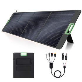 GRECELL 200W foldable solar panel powering off-grid camping.