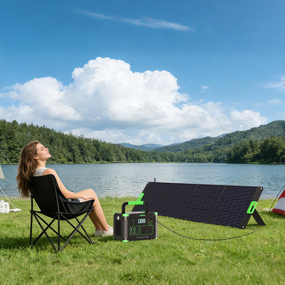 Compact folded profile of GRECELL 200W for easy storage.