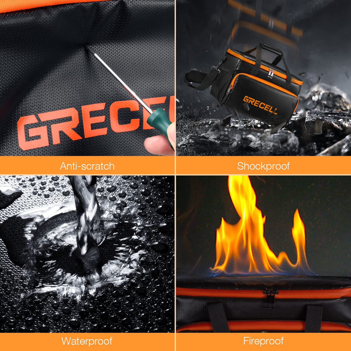 GRECELL carrying case with adjustable strap offers hands-free portability.