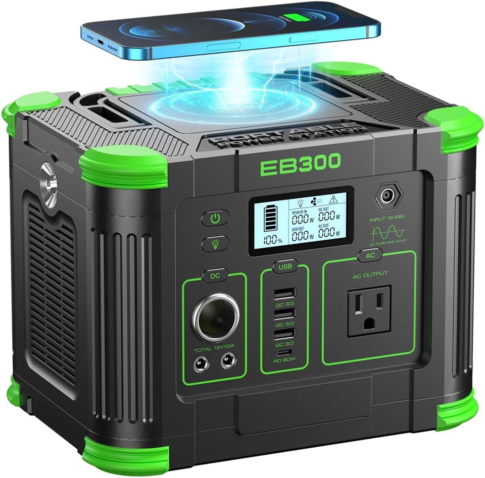 GRECELL portable power station 330W front view shows outlets for off-grid power.