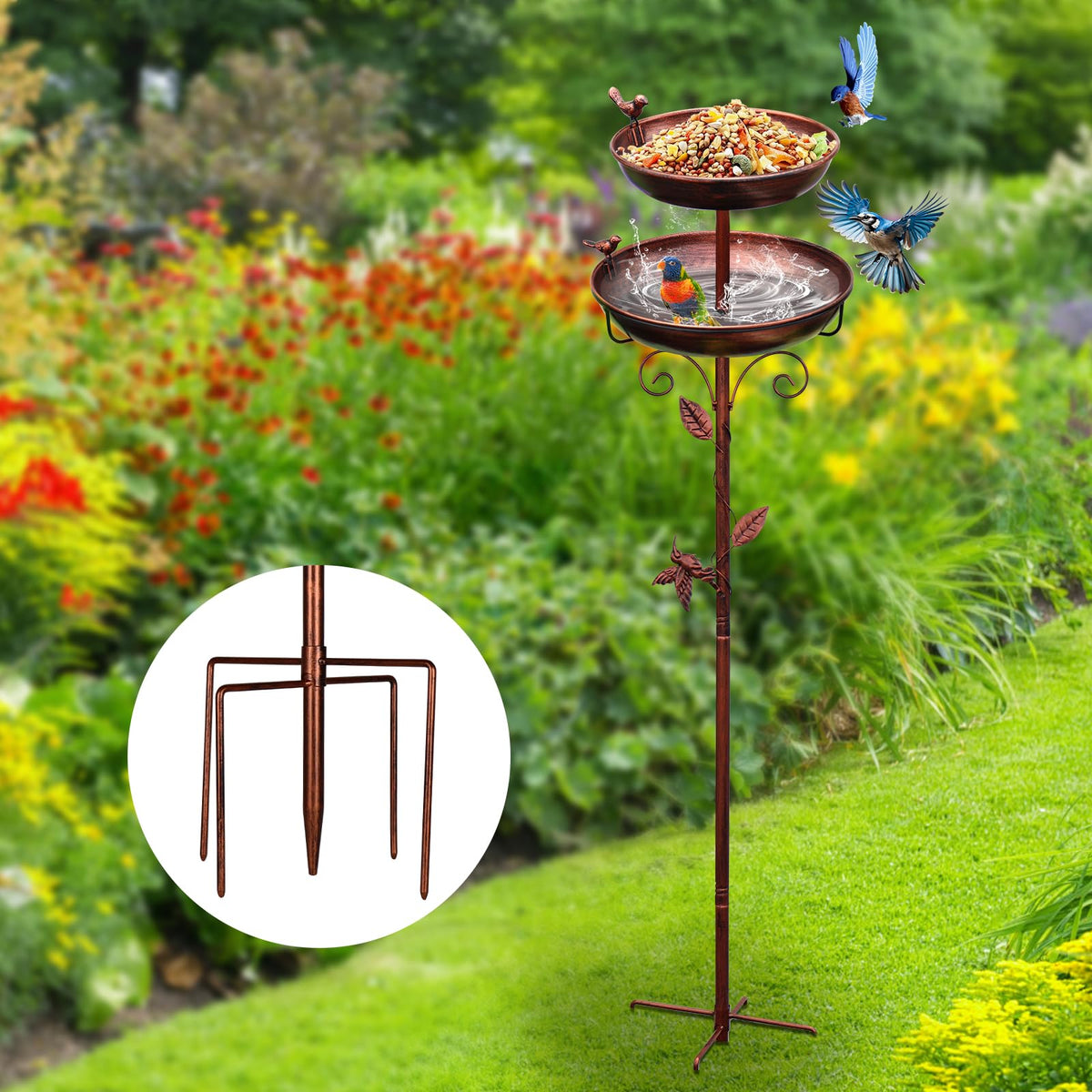 GRECOMEIN garden view with birdbath inviting wildlife to your outdoor space