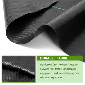 Gree-Mac 4x100ft coverage supports walkways and beds.