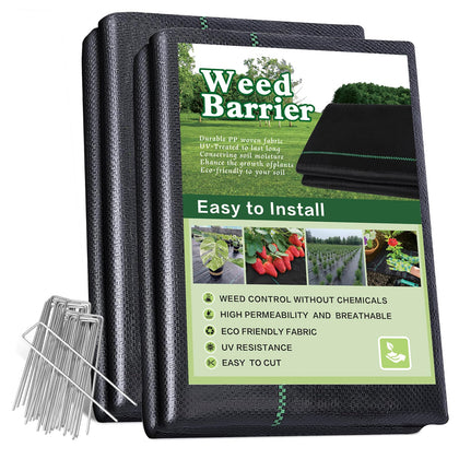 Gree-Mac weed barrier fabric covers a garden bed to curb weeds.