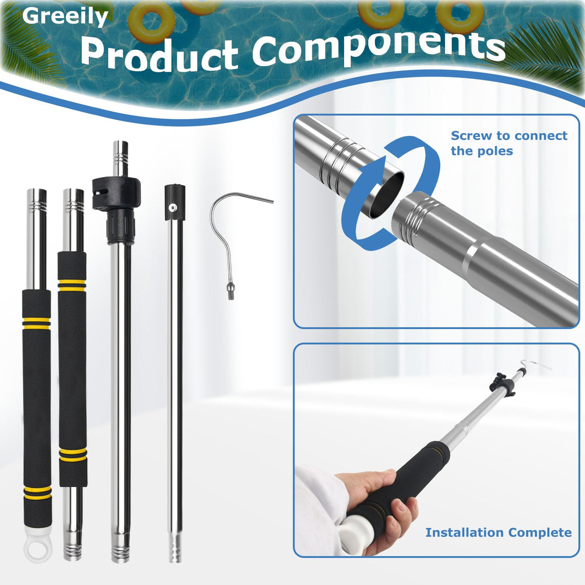 Greeily safe pool cleaning accessory keeps hands clean