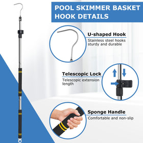 Greeily U shaped hook secures skimmer baskets and robots safely