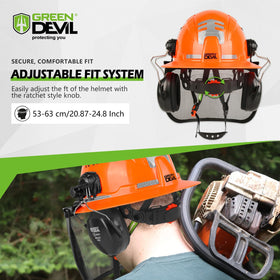 Green Devil adjustable 6-point suspension for secure, comfortable fit.