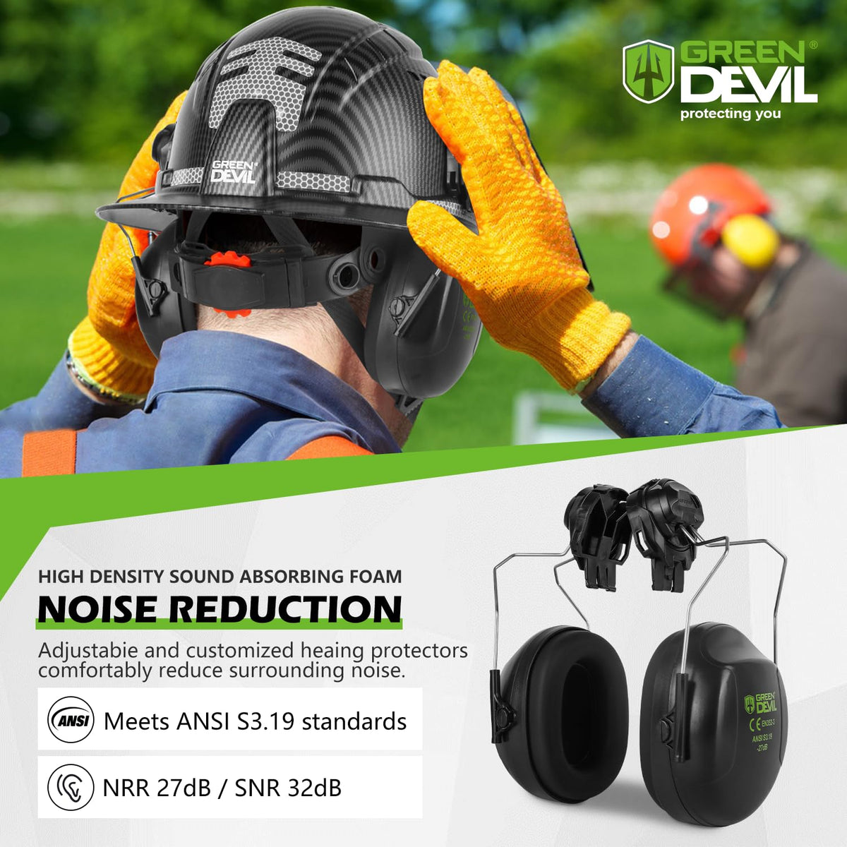 GREEN DEVIL helmet with adjustable ear muffs for noise protection