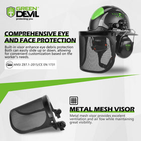 GREEN DEVIL helmet with face shield visible for clear visibility