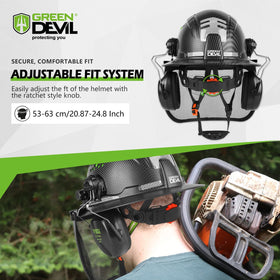 GREEN DEVIL chainsaw helmet protecting from sun and rain