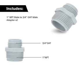 Green Expert adapter kit side view shows secure 1-inch NPT to 3/4-inch GHT mating