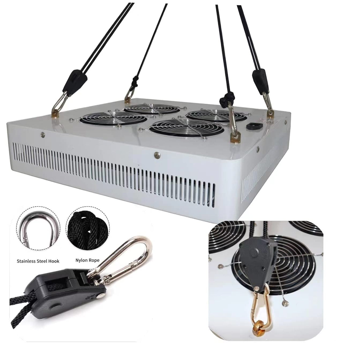 Green Hut heavy-duty rope hanger holds up to 150 lbs for grow lights