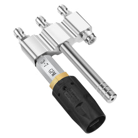 Green Living three-in-one nozzle assembly enables versatile soft wash tasks.
