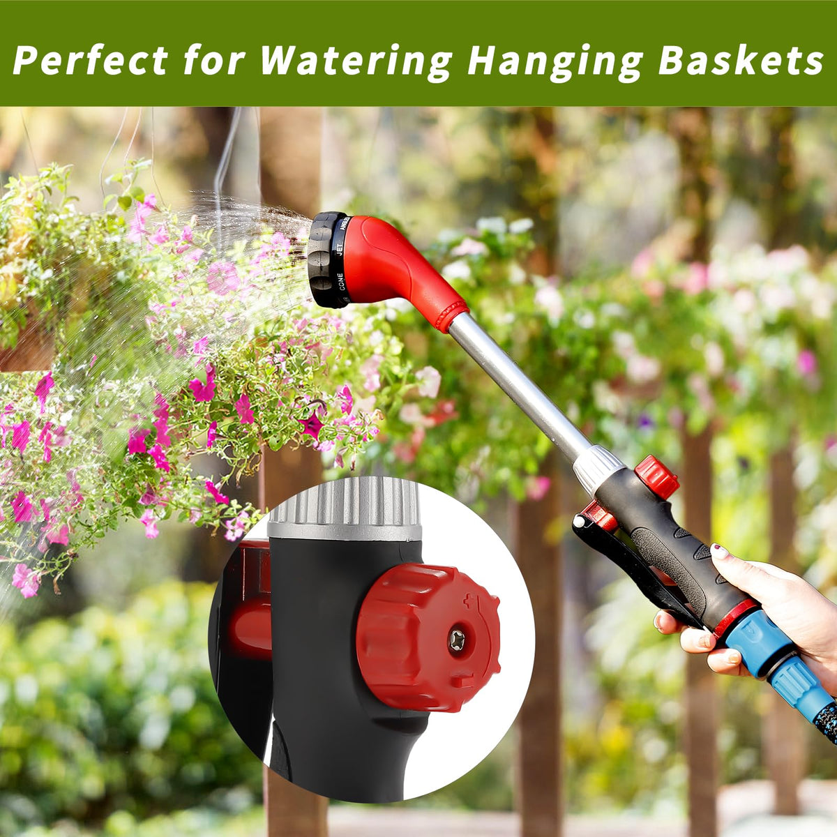 GREEN MOUNT watering wand with 16-inch reach for easy hanging basket watering