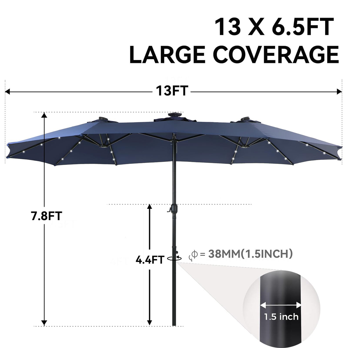 Powder-coated 1.5-inch pole on GREEN PARTY umbrella delivers durable support