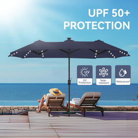 Rectangle canopy provides shade for 4-6 person dining space