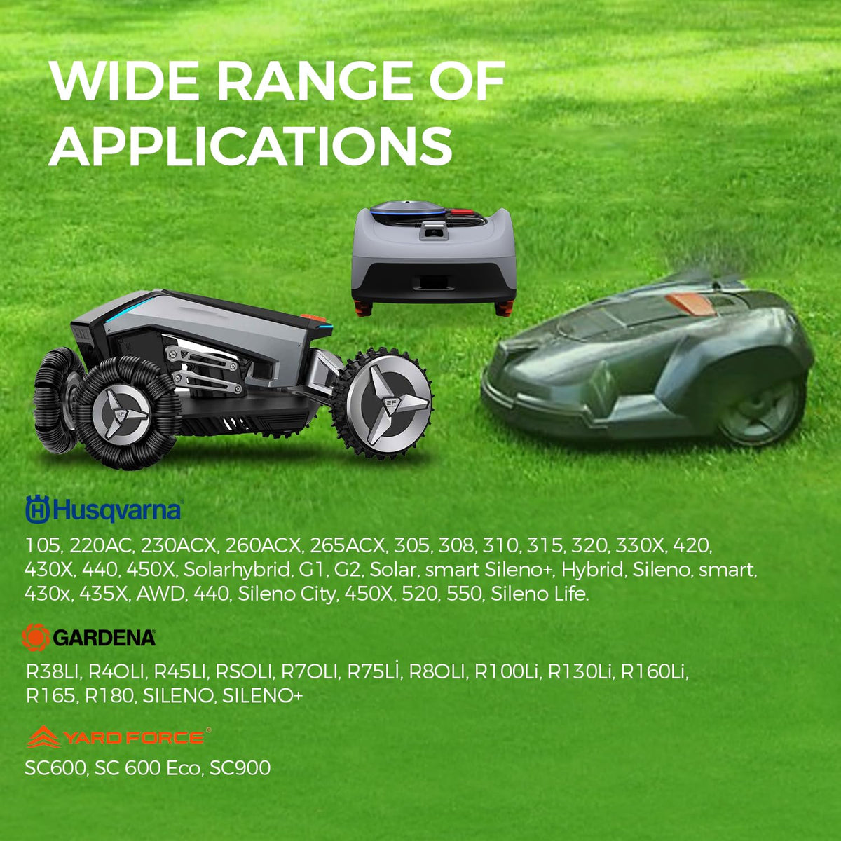 Green Piece blades compatible with Husqvarna Automower and other top models.