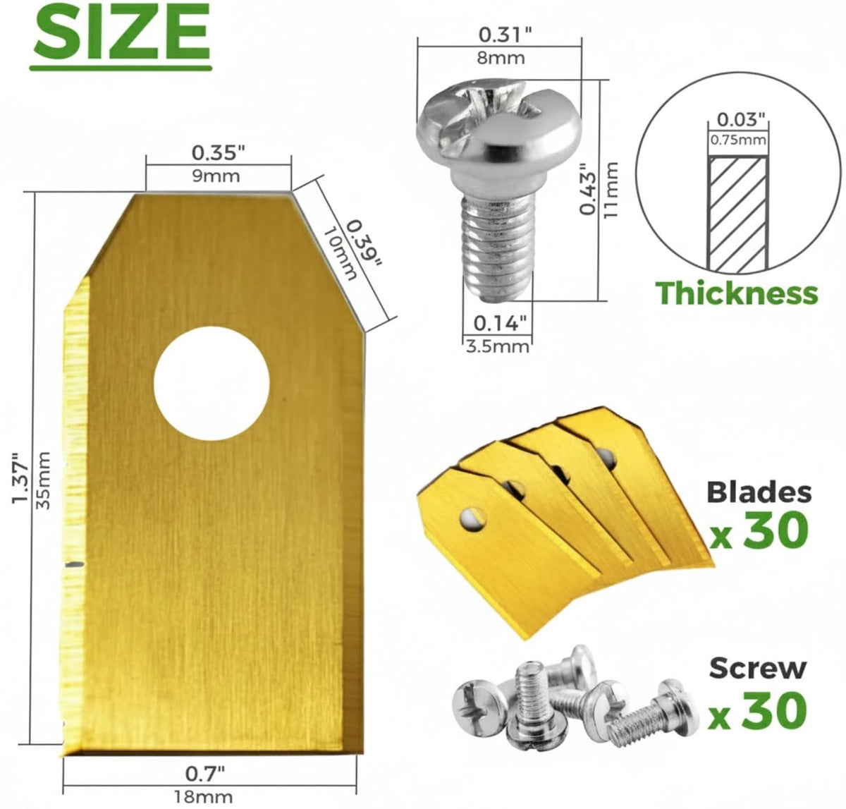 Green Piece stainless steel blades offer durability and rust resistance.