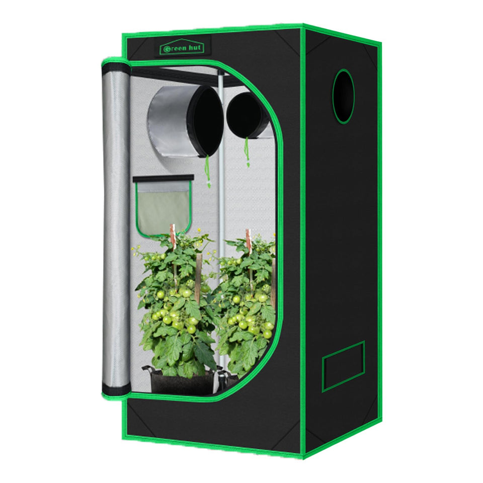 Green Hut 3x3 grow tent front view with sturdy frame for stable setup.