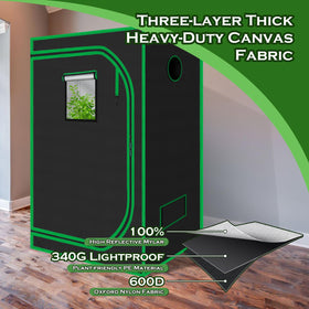 Green Hut 3x3 grow tent sturdy steel frame supports heavy equipment.
