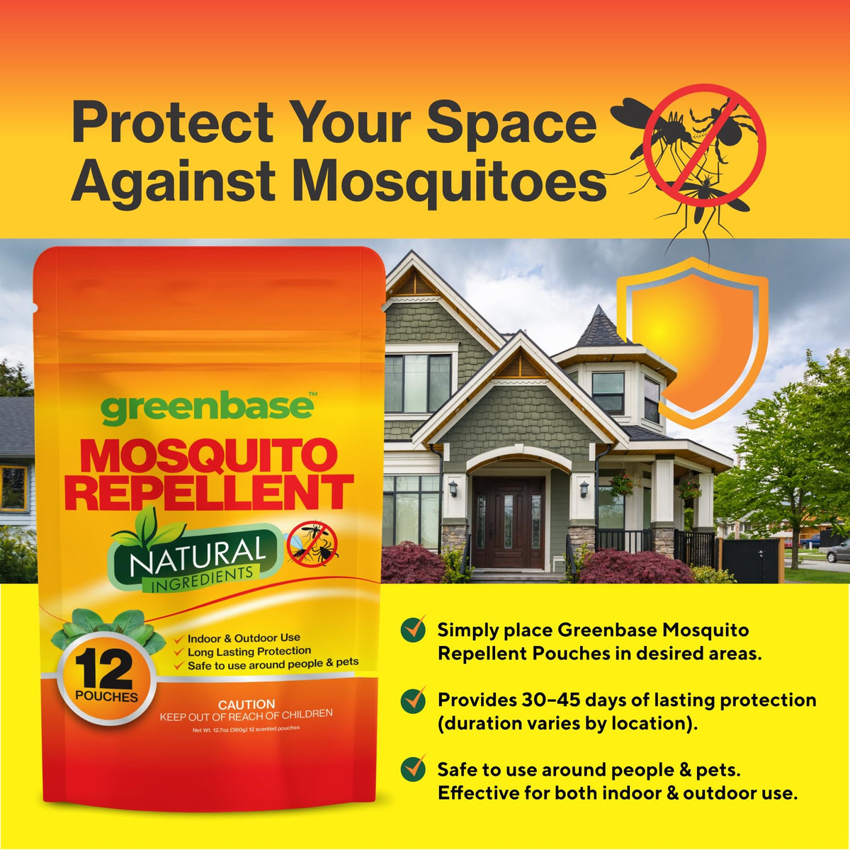 Greenbase Patio, bedroom, and tent use visual for multi-area protection.