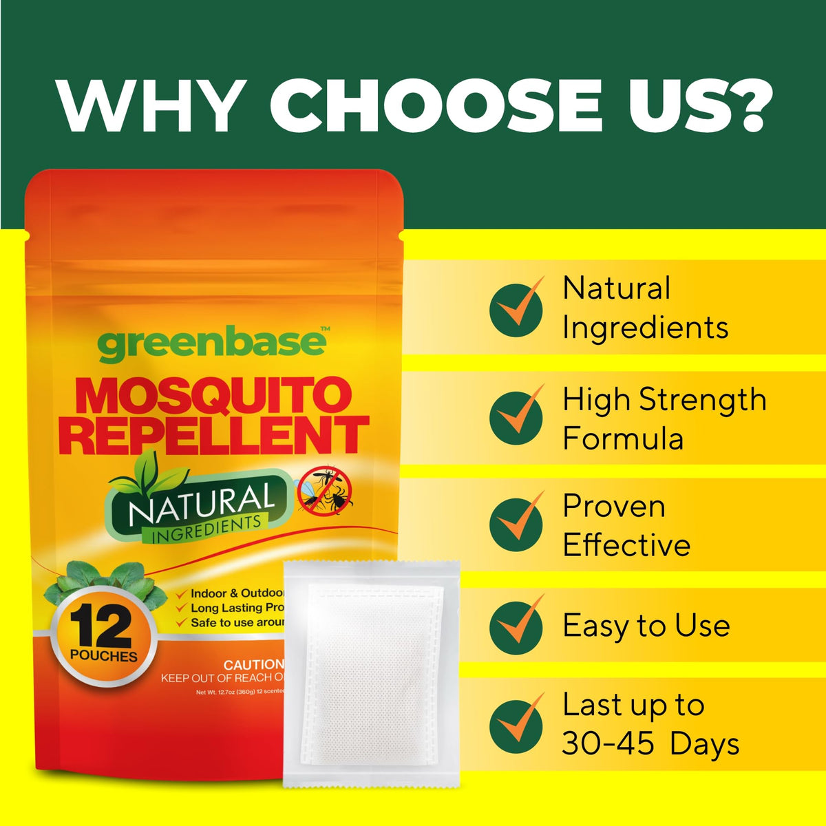 Greenbase Travel Mosquito Pouches hanging display illustrating outdoor protection.