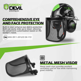 GREEN DEVIL chainsaw helmet with face shield for clear, safe cutting tasks
