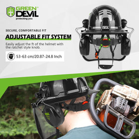 GREEN DEVIL adjustable chinstrap keeps helmet secure during tough tasks