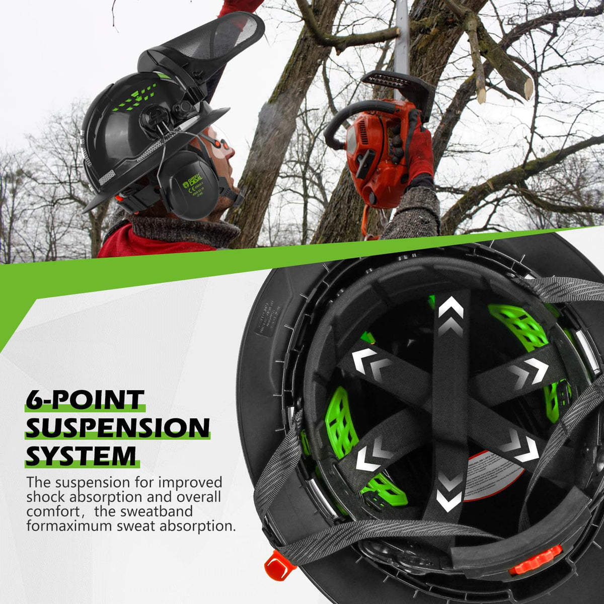 GREEN DEVIL helmet with 6-point suspension for secure, cushioned wear