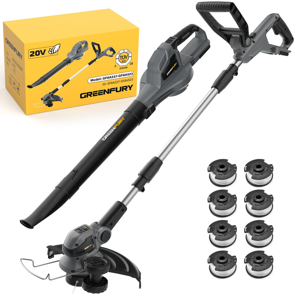 GREENFURY 2-in-1 cordless weed wacker and blower for quick backyard cleanups.