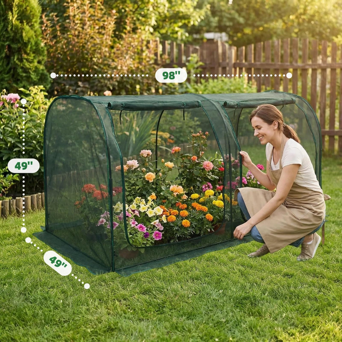 GreenGiggle crop cage mesh detail allowing sun and air to reach plants while keeping pests out
