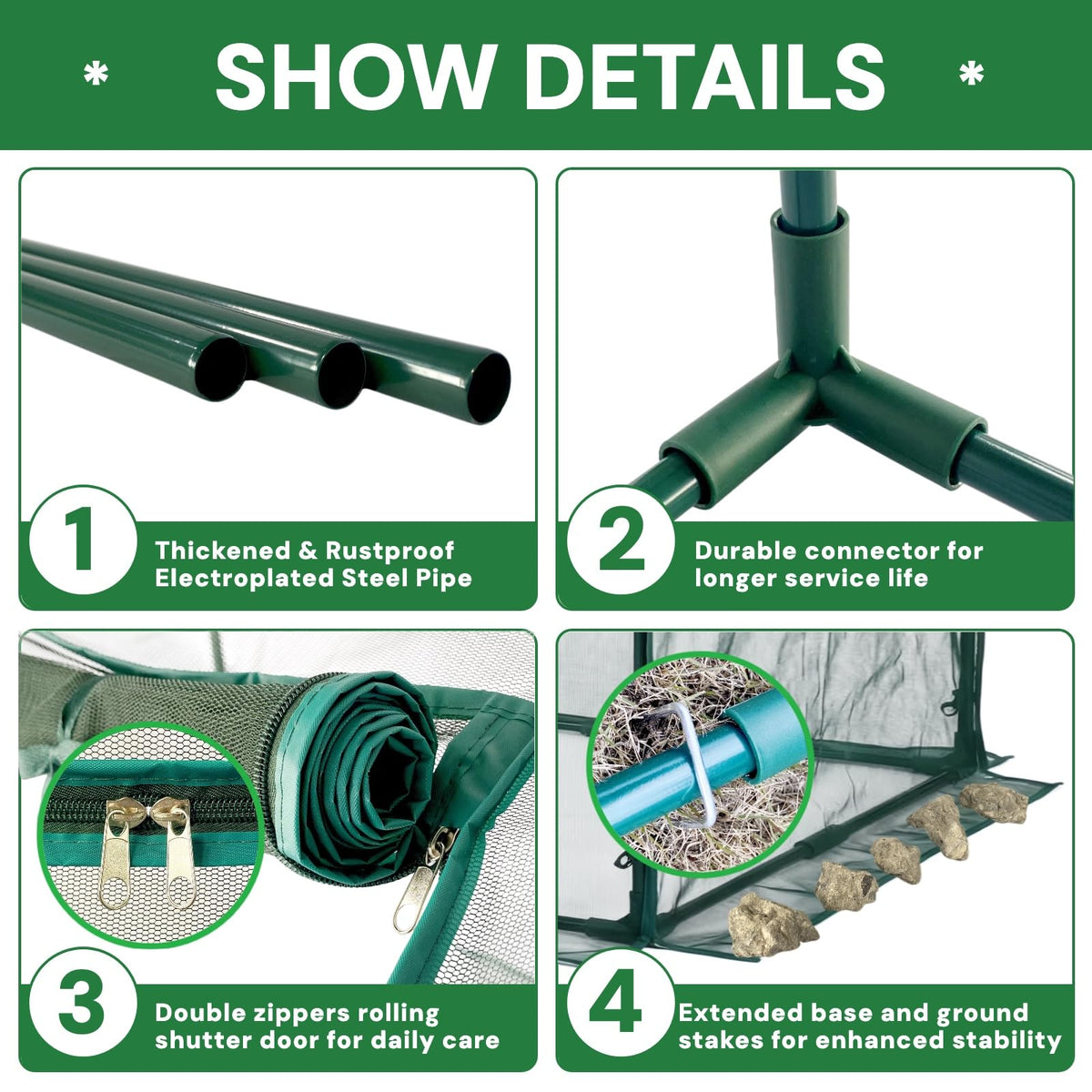 GreenGiggle crop cage ground stakes anchoring the structure for stability