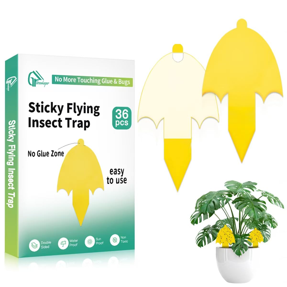 Greenkeeper Ver. 2.0 yellow gnat traps ready for quick setup and decorative pest control.