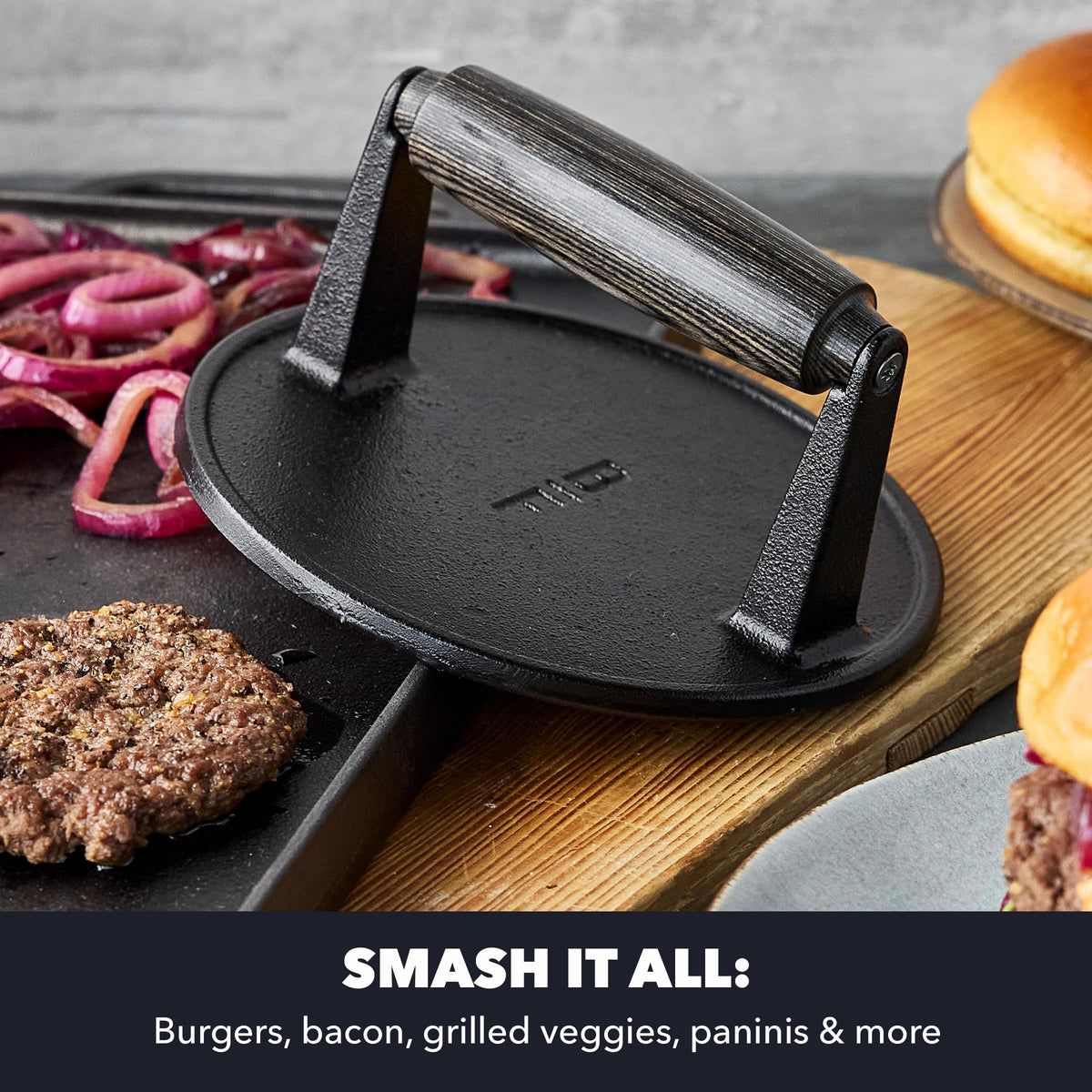 Close-up of the crispy edge created by the GreenPan Smash Burger Press