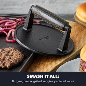 Close-up of the crispy edge created by the GreenPan Smash Burger Press