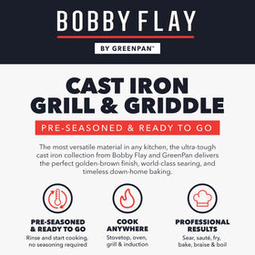 Pressing burgers on a griddle with the GreenPan press for even cooking