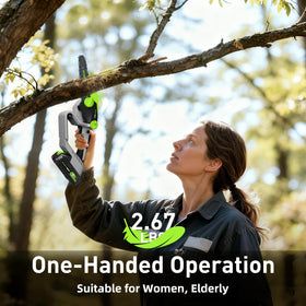 GreenSeek Mini Chainsaw battery pack powers long garden sessions.