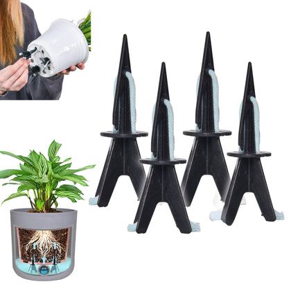 GreenShip self-watering spikes 4-pack ready to hydrate a potted plant.